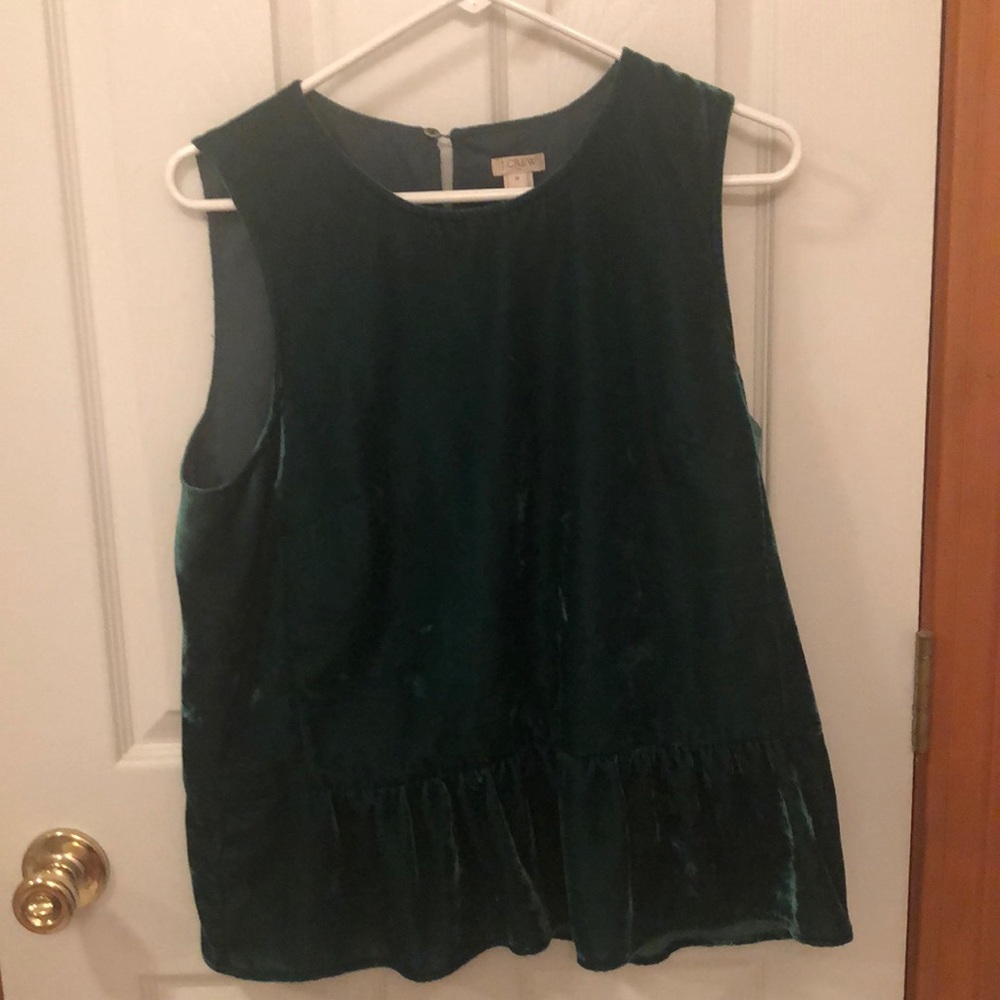 J. Crew Emerald- Velvet Peplum Top